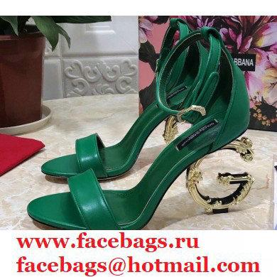 Dolce & Gabbana Heel 10.5cm Leather Sandals Green with Baroque D & G Heel 2021 - Click Image to Close